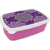 MuchoWow Broodtrommel Roze - Lunchbox - Brooddoos - Roos - Paars - Patronen - Barok - 18x12x6 cm - Kinderen - Meisje