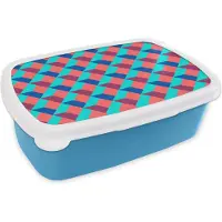 MuchoWow Broodtrommel Blauw - Lunchbox - Brooddoos - Blokken - Patronen - 3D - 18x12x6 cm - Kinderen - Jongen