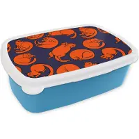 MuchoWow Broodtrommel Blauw - Lunchbox - Brooddoos - Slapen - Kat - Patronen - 18x12x6 cm - Kinderen - Jongen
