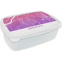 MuchoWow Broodtrommel Wit - Lunchbox - Brooddoos - Stadskaart - Seraing - Paars - België - 18x12x6 cm - Volwassenen