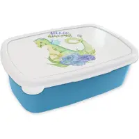 MuchoWow Broodtrommel Blauw - Lunchbox - Brooddoos - Dinosaurus - Rozen - Kinderkamer - Jongens - Meisjes - Kind - 18x12x6 cm - Kinderen - Jongen