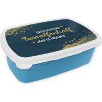 MuchoWow Broodtrommel Blauw - Lunchbox - Brooddoos - Gefeliciteerd twaalfenhalf jaar getrouwd - Spreuken - Quotes - Goud - Jubileum - 18x12x6 cm - Kinderen - Jongen
