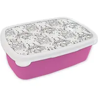 MuchoWow Broodtrommel Roze - Lunchbox - Brooddoos - Inca - Maskers - Patroon - Zwart-wit - 18x12x6 cm - Kinderen - Meisje