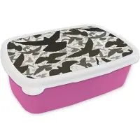 MuchoWow Broodtrommel Roze - Lunchbox - Brooddoos - Duif - Vliegen - Patronen - Vogels - 18x12x6 cm - Kinderen - Meisje