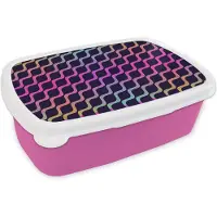 MuchoWow Broodtrommel Roze - Lunchbox - Brooddoos - Design - Abstract - Neon - 18x12x6 cm - Kinderen - Meisje