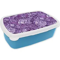 MuchoWow Broodtrommel Blauw - Lunchbox - Brooddoos - Kolibrie - Rozen - Paars - 18x12x6 cm - Kinderen - Jongen