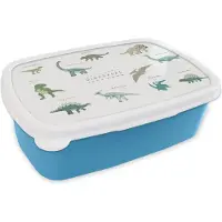 MuchoWow Broodtrommel Blauw - Lunchbox - Brooddoos - Kinderkamer - Kleuren - Dinosaurus - Jongen - Meisje - Kind - 18x12x6 cm - Kinderen - Jongen