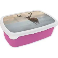 MuchoWow Broodtrommel Roze - Lunchbox - Brooddoos - Hert - Natuur - Winter - 18x12x6 cm - Kinderen - Meisje