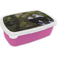 MuchoWow Broodtrommel Roze - Lunchbox - Brooddoos - Vogels - Tak - Bladeren - 18x12x6 cm - Kinderen - Meisje