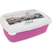 MuchoWow Broodtrommel Roze - Lunchbox - Brooddoos - Rome - Skyline - Italië - Zomer - 18x12x6 cm - Kinderen - Meisje