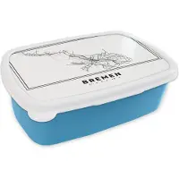 MuchoWow Broodtrommel Blauw - Lunchbox - Brooddoos - Plattegrond – Bremen – Zwart Wit – Stadskaart - Kaart - 18x12x6 cm - Kinderen - Jongen