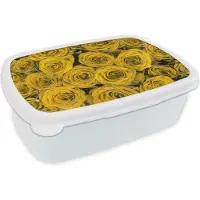 MuchoWow Broodtrommel Wit - Lunchbox - Brooddoos - Rozen - Geel - Boeket - 18x12x6 cm - Volwassenen