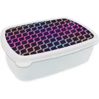 MuchoWow Broodtrommel Wit - Lunchbox - Brooddoos - Design - Abstract - Neon - 18x12x6 cm - Volwassenen