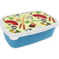 MuchoWow Broodtrommel Blauw - Lunchbox - Brooddoos - Sushi - Japan - Patronen - 18x12x6 cm - Kinderen - Jongen