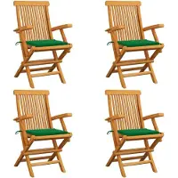 vidaXL Tuinstoelen 4 st met groene kussens massief teakhout
