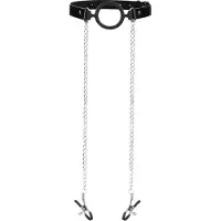 Ouch! Ouch - O ring ball gag met tepelklemmen - Zwart