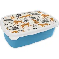 MuchoWow Broodtrommel Blauw - Lunchbox - Brooddoos - Patronen - Bladeren - Jachtluipaard - 18x12x6 cm - Kinderen - Jongen
