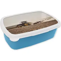 MuchoWow Broodtrommel Blauw - Lunchbox - Brooddoos - Tractor - Rood - Grond - 18x12x6 cm - Kinderen - Jongen