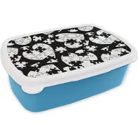 MuchoWow Broodtrommel Blauw - Lunchbox - Brooddoos - Meiden - Puzzel - Hart - Patronen - Girl - Kids - Kinderen - 18x12x6 cm - Kinderen - Jongen