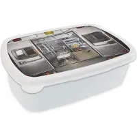 MuchoWow Broodtrommel Wit - Lunchbox - Brooddoos - Ambulance met open deuren - 18x12x6 cm - Volwassenen