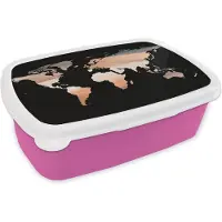 MuchoWow Broodtrommel Roze - Lunchbox - Brooddoos - Wereldkaart - Verf - Koper - 18x12x6 cm - Kinderen - Meisje