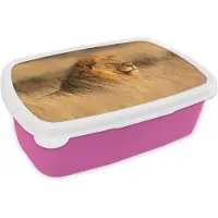 MuchoWow Broodtrommel Roze - Lunchbox - Brooddoos - Wilde dieren - Gras - Afrika - 18x12x6 cm - Kinderen - Meisje