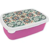 MuchoWow Broodtrommel Roze - Lunchbox - Brooddoos - Bloem - Ornament - Patroon - 18x12x6 cm - Kinderen - Meisje