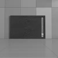 Sanexo Douchebak Mat Zwart Natuursteen Look Daisy Rechthoek 100X80 Polystone (Exclusief Sifon)