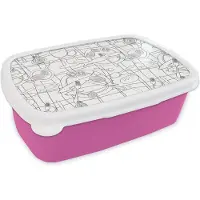 MuchoWow Broodtrommel Roze - Lunchbox - Brooddoos - Vis - Patronen - Zwart Wit - 18x12x6 cm - Kinderen - Meisje