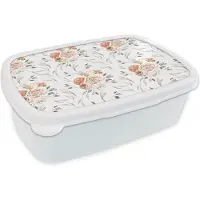 MuchoWow Broodtrommel Wit - Lunchbox - Brooddoos - Bloemen - Bladeren - Bohemian decoratie - 18x12x6 cm - Volwassenen