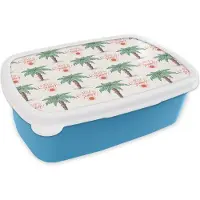 MuchoWow Broodtrommel Blauw - Lunchbox - Brooddoos - Palmboom - Zomer - Patronen - 18x12x6 cm - Kinderen - Jongen