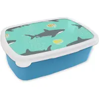 MuchoWow Broodtrommel Blauw - Lunchbox - Brooddoos - Patronen - Water - Haai - Jongens - Jongetje - Kind - Kids - 18x12x6 cm - Kinderen - Jongen