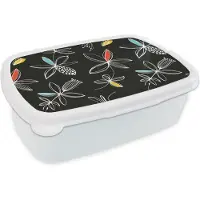 MuchoWow Broodtrommel Wit - Lunchbox - Brooddoos - Bloemen - Line Art - Patronen - 18x12x6 cm - Volwassenen