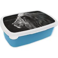 MuchoWow Broodtrommel Blauw - Lunchbox - Brooddoos - Dieren - Zwart - Wit - Profiel - 18x12x6 cm - Kinderen - Jongen