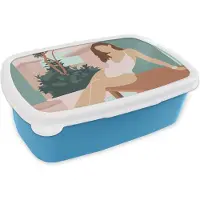 MuchoWow Broodtrommel Blauw - Lunchbox - Brooddoos - Vrouw - Huis - Zomer - 18x12x6 cm - Kinderen - Jongen