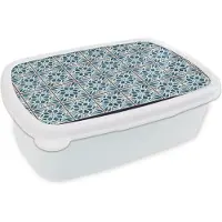 MuchoWow Broodtrommel Wit - Lunchbox - Brooddoos - Tegel - Vintage - Patronen - 18x12x6 cm - Volwassenen