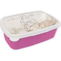 MuchoWow Broodtrommel Roze - Lunchbox - Brooddoos - Baby - Welcome little one - Spreuken - Quotes - Geboorte - 18x12x6 cm - Kinderen - Meisje