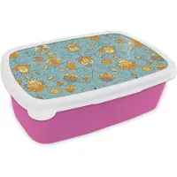 MuchoWow Broodtrommel Roze - Lunchbox - Brooddoos - Patronen - Vintage - Bloemen - 18x12x6 cm - Kinderen - Meisje