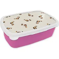 MuchoWow Broodtrommel Roze - Lunchbox - Brooddoos - Panter - Pastel - Dieren - Patronen - 18x12x6 cm - Kinderen - Meisje