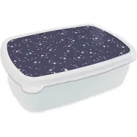 MuchoWow Broodtrommel Wit - Lunchbox - Brooddoos - Sterrenhemel - Ruimte - Patroon - Kinderen - 18x12x6 cm - Volwassenen
