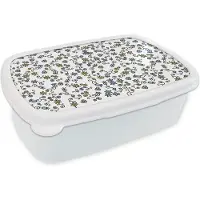 MuchoWow Broodtrommel Wit - Lunchbox - Brooddoos - Meisje - Bloemen - Patronen - Girl - Kids - Kinderen - Kindje - 18x12x6 cm - Volwassenen