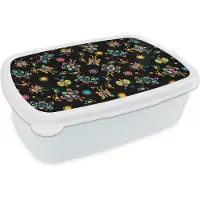 MuchoWow Broodtrommel Wit - Lunchbox - Brooddoos - Vlinder - Patroon - Insecten - 18x12x6 cm - Volwassenen