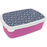 MuchoWow Broodtrommel Roze - Lunchbox - Brooddoos - Bloemen - Patroon - Natuur - 18x12x6 cm - Kinderen - Meisje