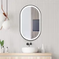 Sanexo Badkamerspiegel - Starlight - Ovaal - Zwarte Rand - 60x100cm - Spiegelverwarming - 3-standen Dimbare LED Verlichting - Touch Sensor