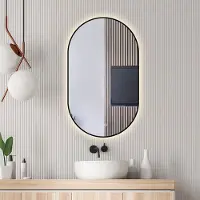 Sanexo Badkamerspiegel - Sunlight - Ovaal - Zwarte Rand - 60x100cm - Spiegelverwarming - 3-standen Dimbare LED Verlichting - Touch Sensor