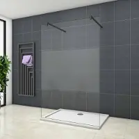 Sanexo Inloopdouche Vrijstaand Chrysant 120X200 10Mm Semi Gesatineerd Glas Antikalk Mat Zwart
