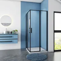 Sanexo Douchecabine Vierkant Anemoon 90X90X185 Hoekinstap 6Mm Helder Glas Antikalk Mat Zwart