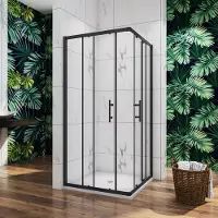 Sanexo Douchecabine Vierkant Ixia Zwart 80X80X195 Hoekinstap 6 Mm Helder Glas Antikalk Mat Zwart