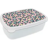 MuchoWow Broodtrommel Wit - Lunchbox - Brooddoos - Luipaard - Pastel - Dieren - Patronen - 18x12x6 cm - Volwassenen