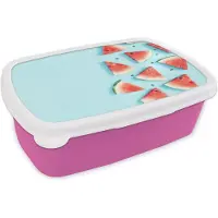 MuchoWow Broodtrommel Roze - Lunchbox - Brooddoos - Watermeloen - Zomer - Blauw - 18x12x6 cm - Kinderen - Meisje